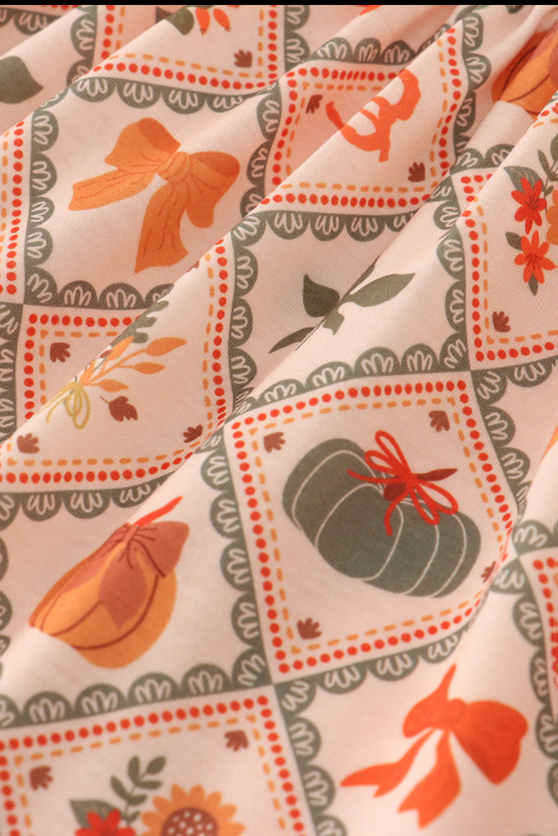 Green Pumpkin Bow Print Ruffle Girl’s Pants Set