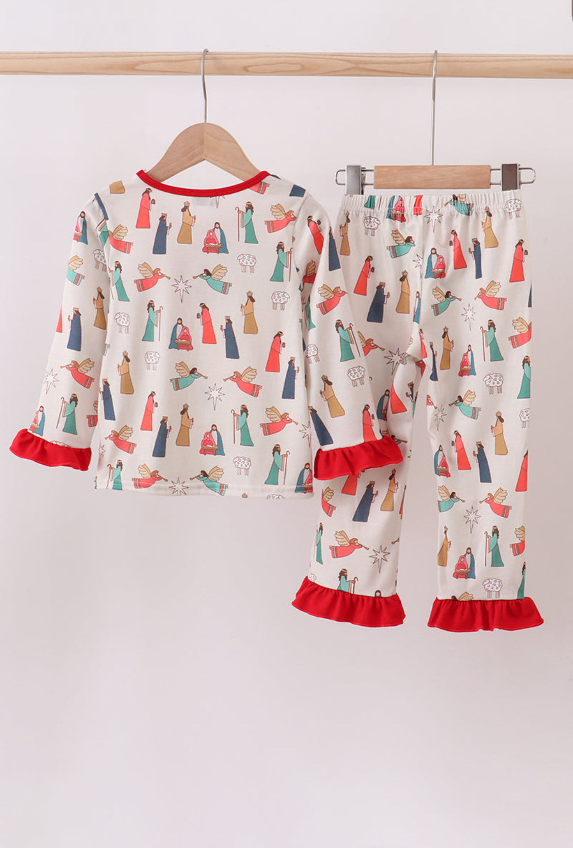 Nativity Print Ruffle Girl’s Pajamas Set