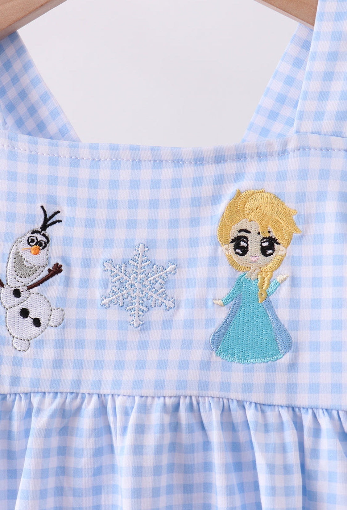Premium Blue Snowman Embroidery Gingham Ruffle Girl’s Pants Set