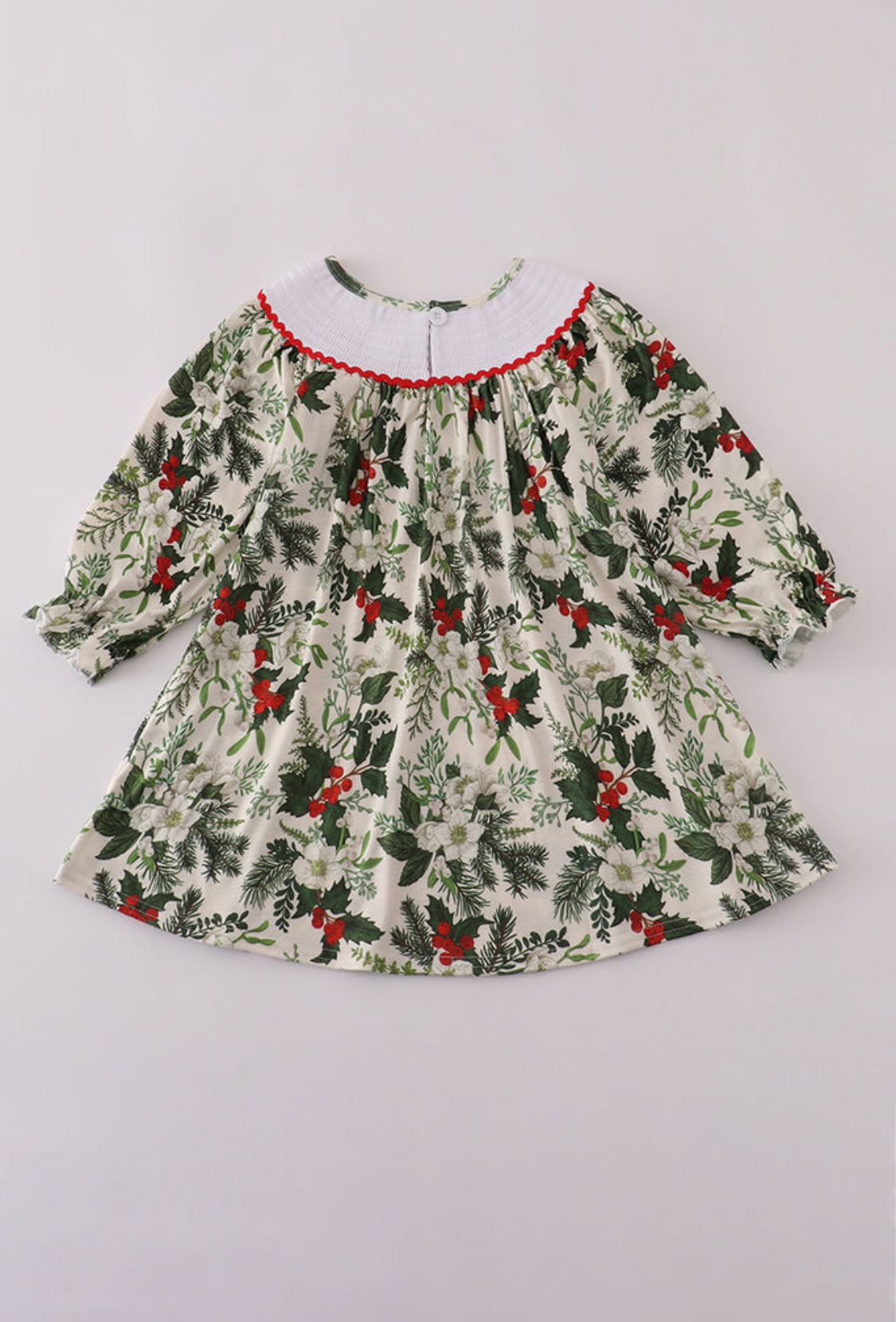 Green Holly Floral Smocked Dress