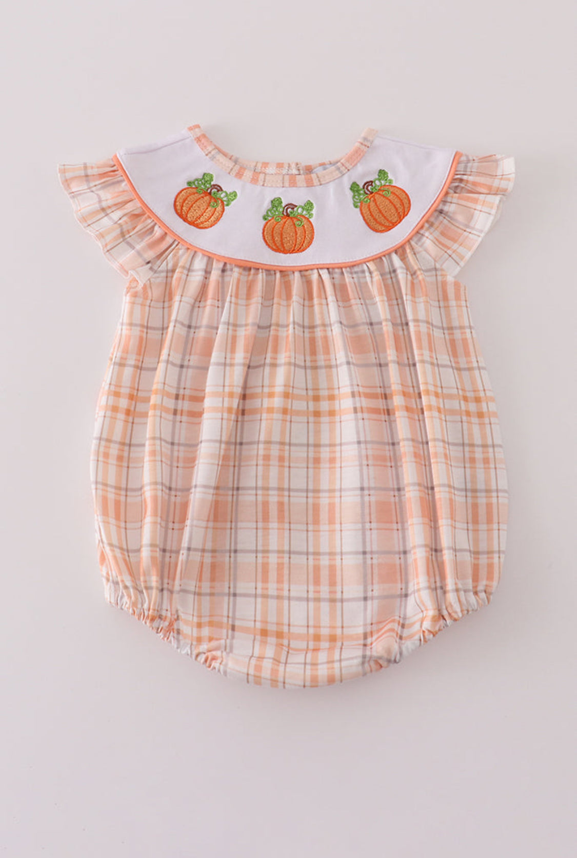 Orange Pumpkin Embroidery Plaid Girl’s Bubble