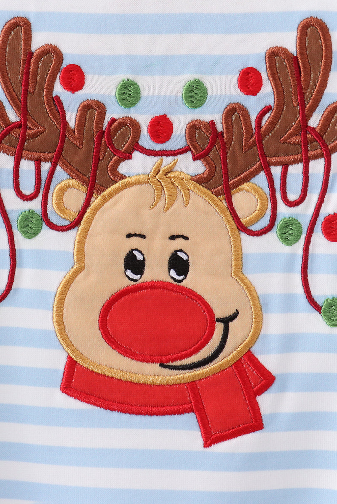 Blue Stripe Reindeer Applique Boy’s Romper
