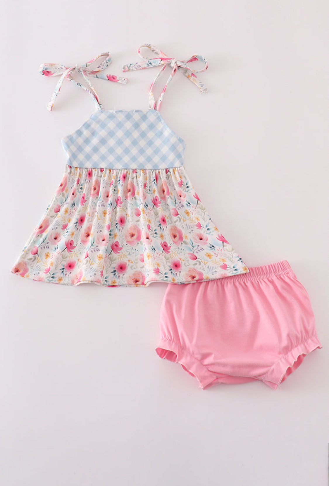 Pink Floral Print Strap Girl Bloomer Set
