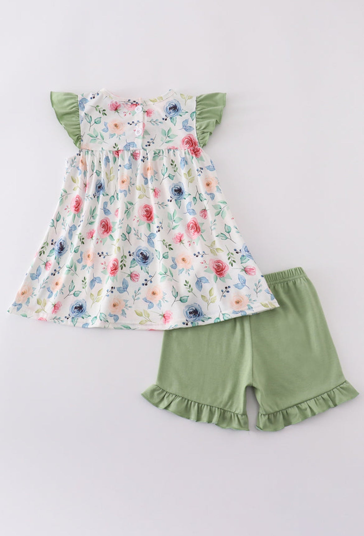 Green Garden Rose Girl’s Short set