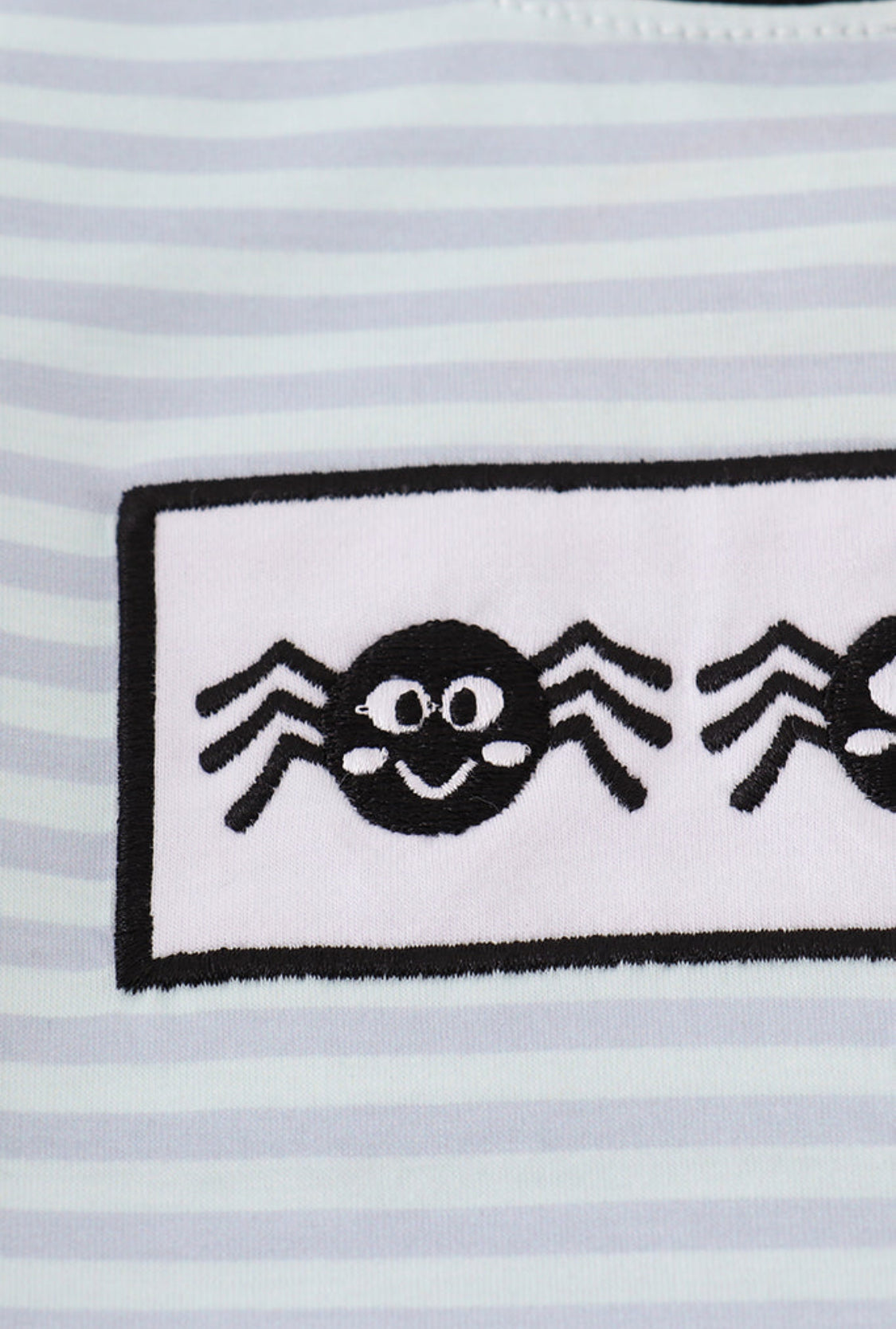Blue Halloween Spider Embroidery Stripe Boy’s Romper