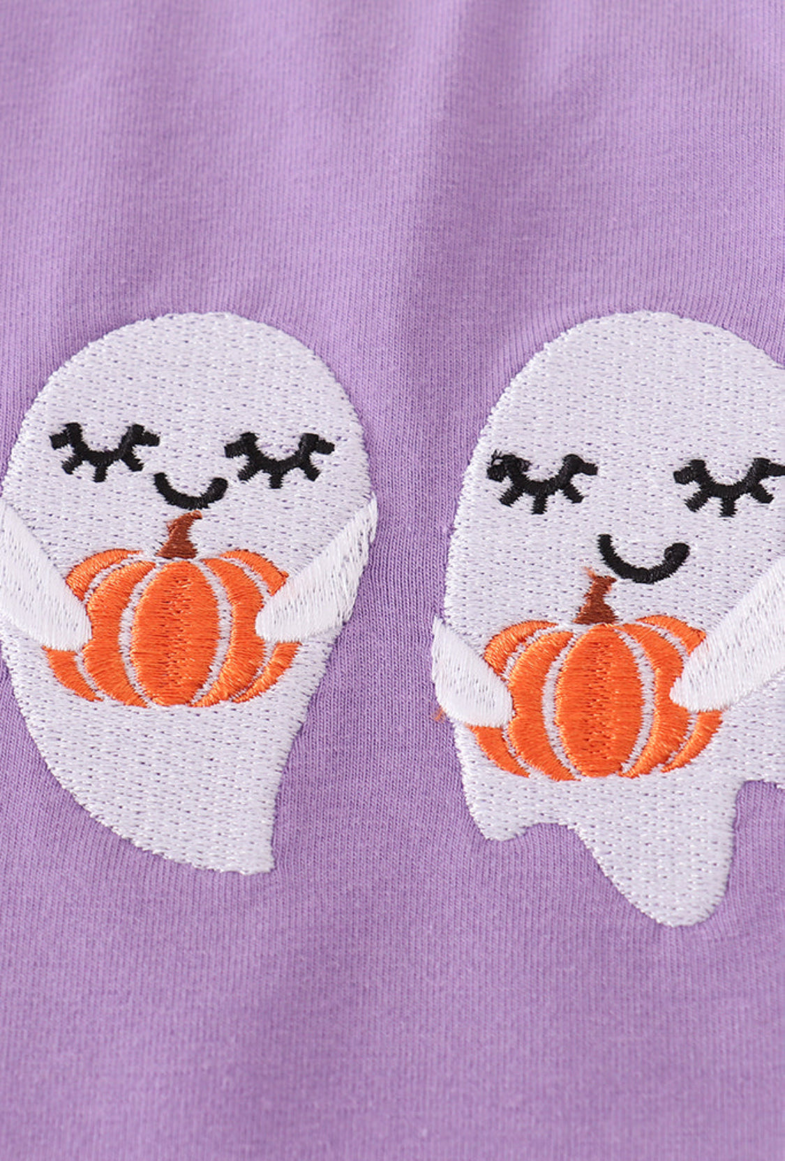 Purple Ghost Pumpkin Embroidery Ruffle Girl’s Top