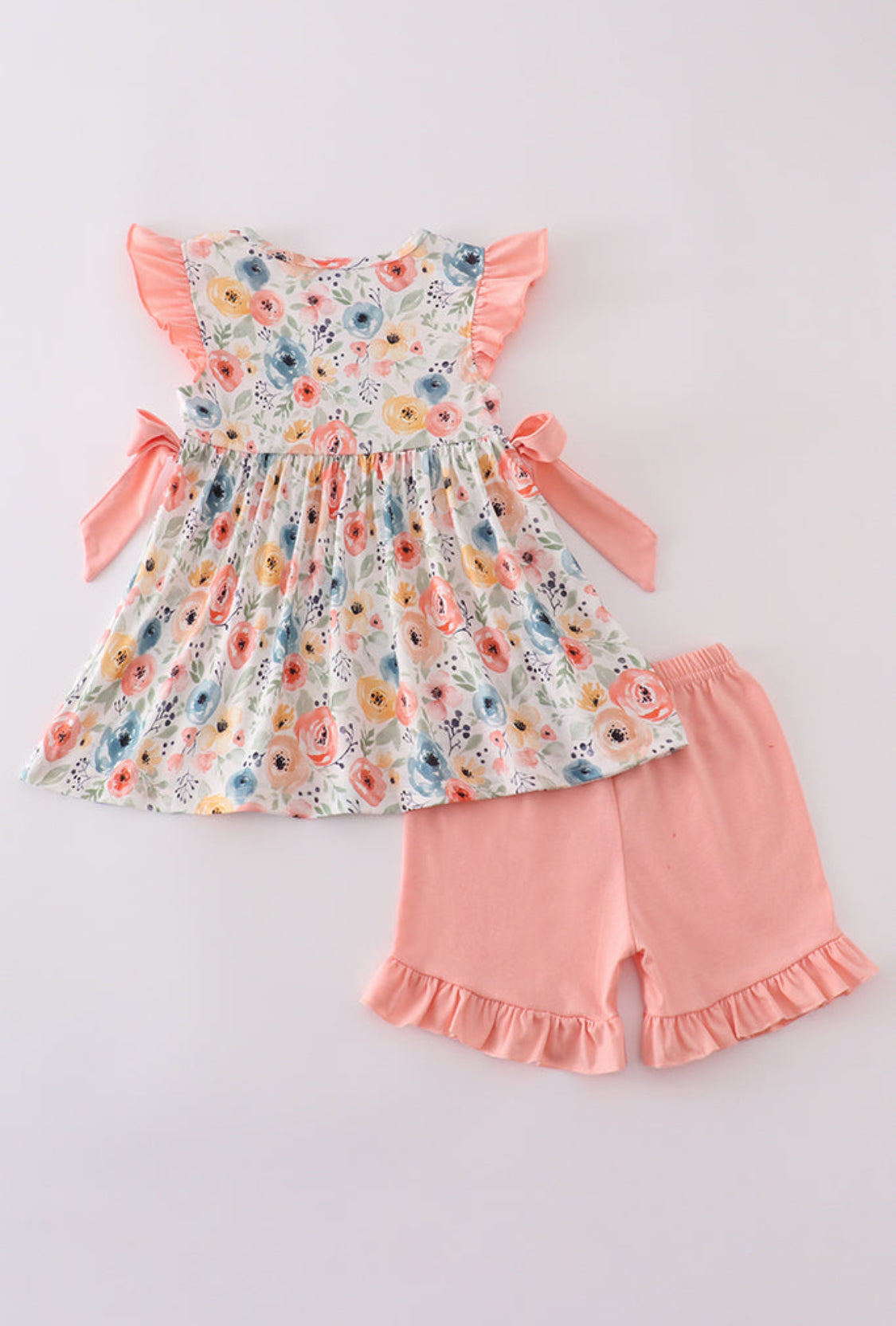 Floral Crab Embroidery Ruffle Girl’s Short Set