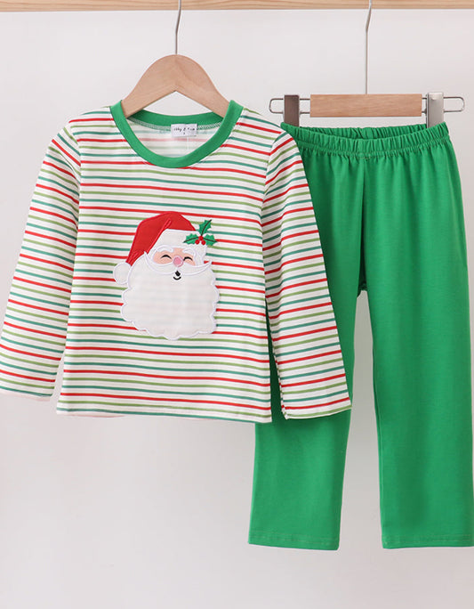 Green Santa Claus Appliqué Boy’s Pants Set