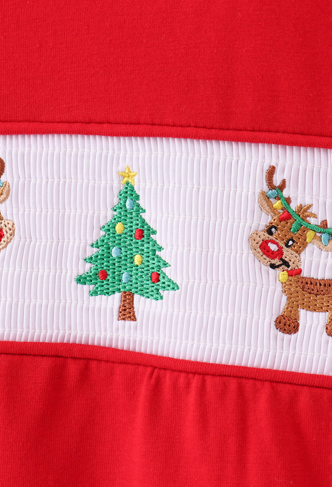 Red Christmas Tree Reindeer Smocked Top