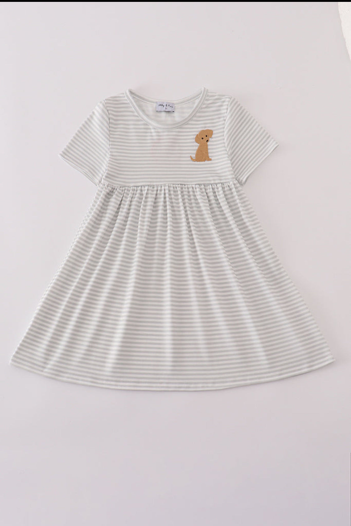 Puppy Embroidery Stripe Dress