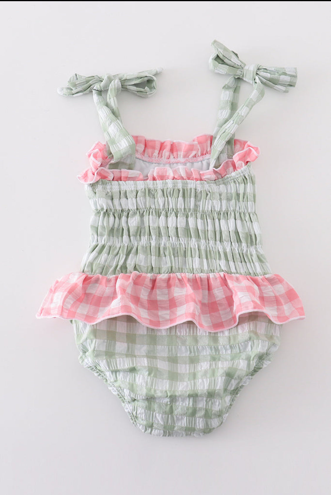 Green Seersucker Gingham 1pc Girl’s Swimsuit