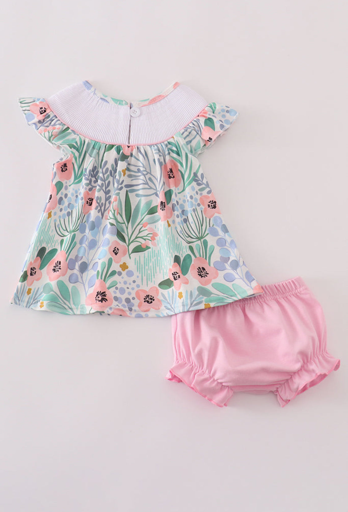 Floral Flamingo Embroidery Smocked Girl’s Bloomer Set