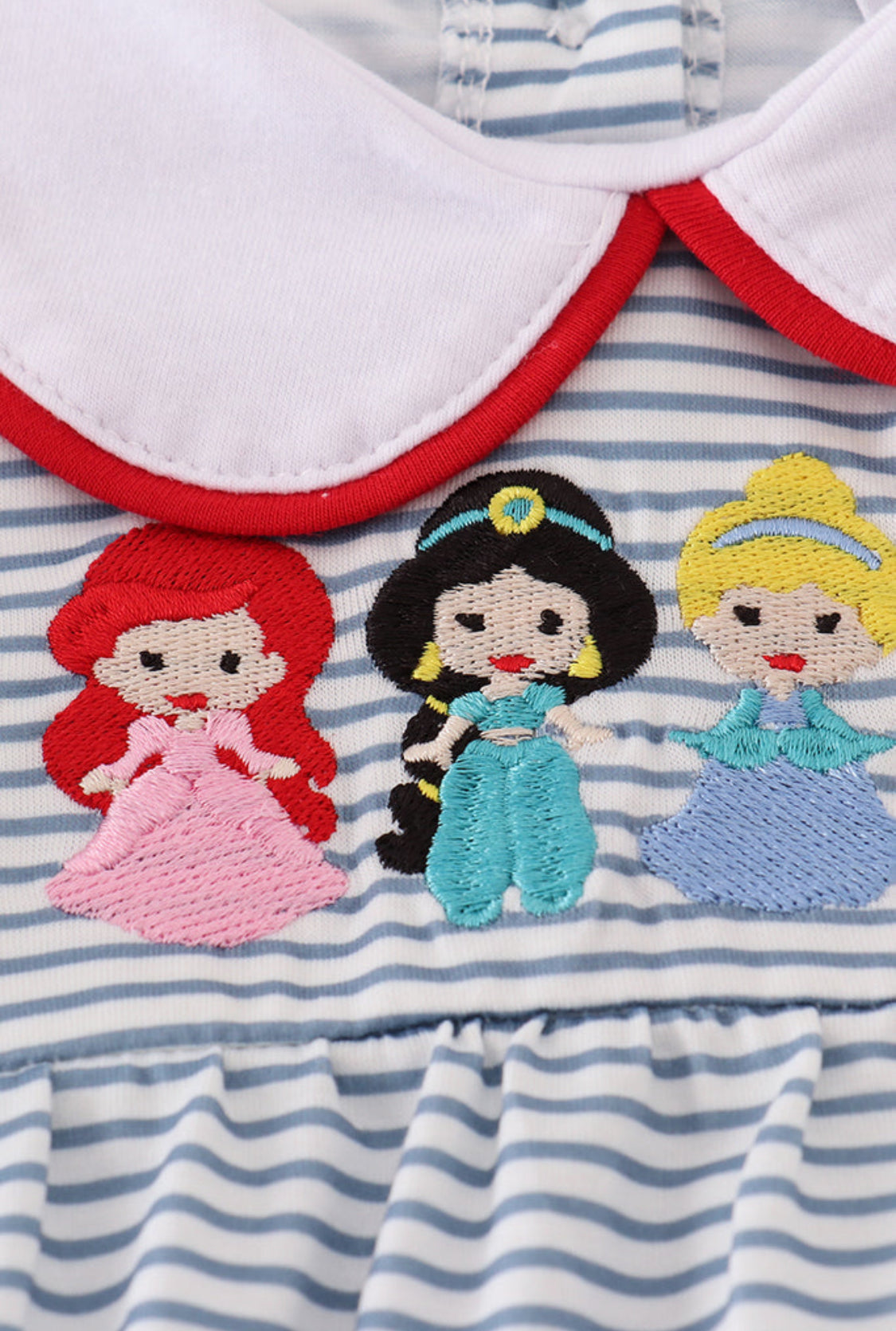 Blue Princess Embroidery Stripe Ruffle Girl’s Bubble