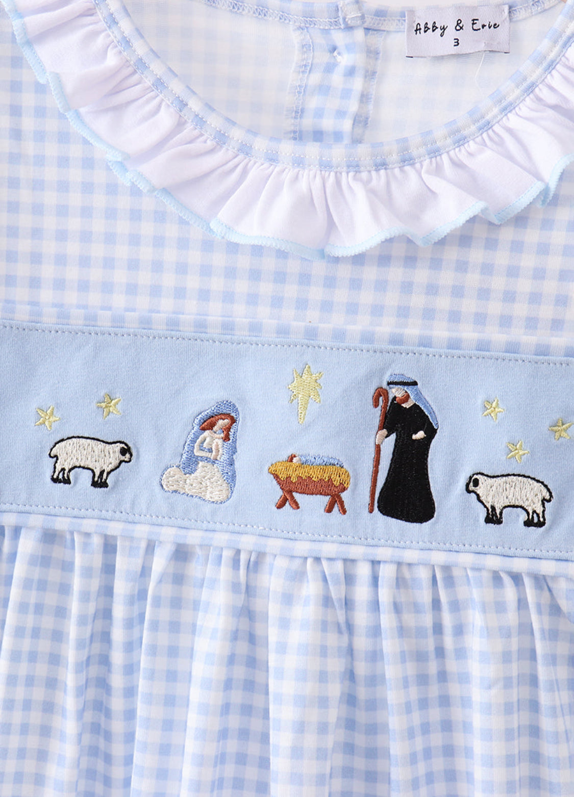 Blue Nativity Embroidery Girl’s Pants Set