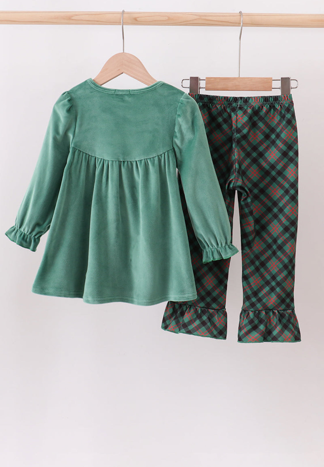 Forest Velvet Ruffle Girl’s Pants Set