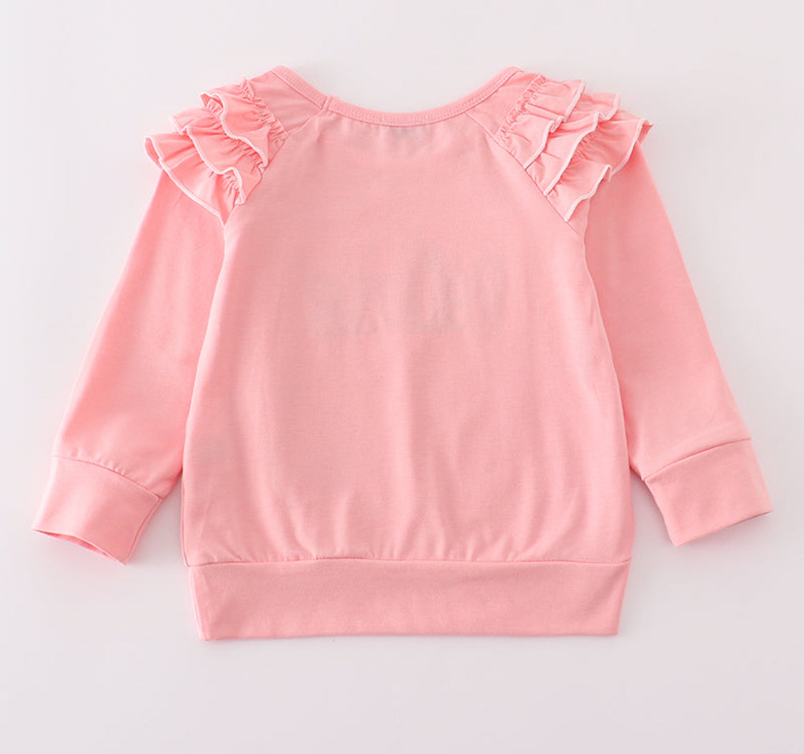 Pink BELIEVE Embroidery Ruffle Girl’s Top