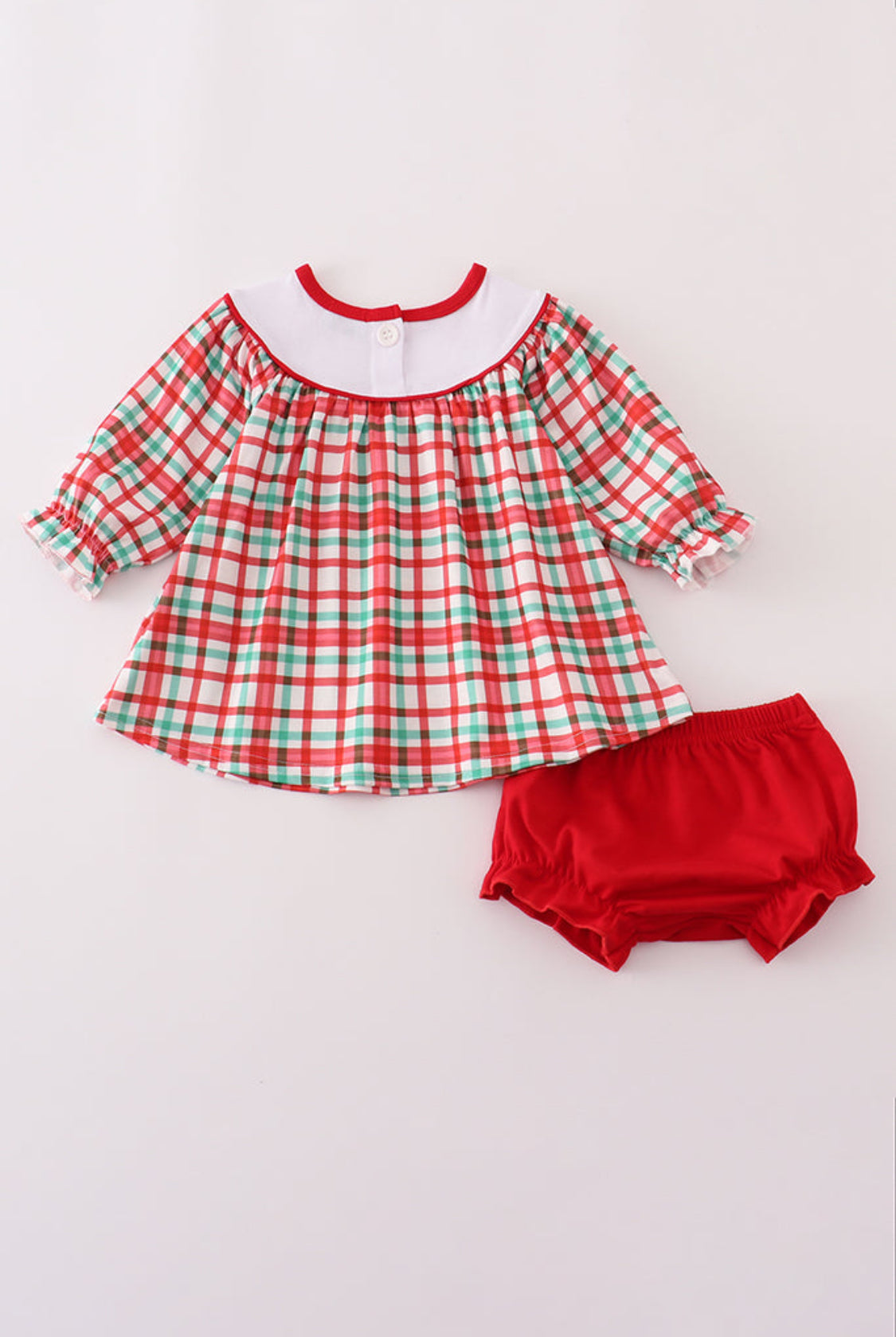 Red Santa Claus Embroidery Plaid Girl’s Bloomer Set