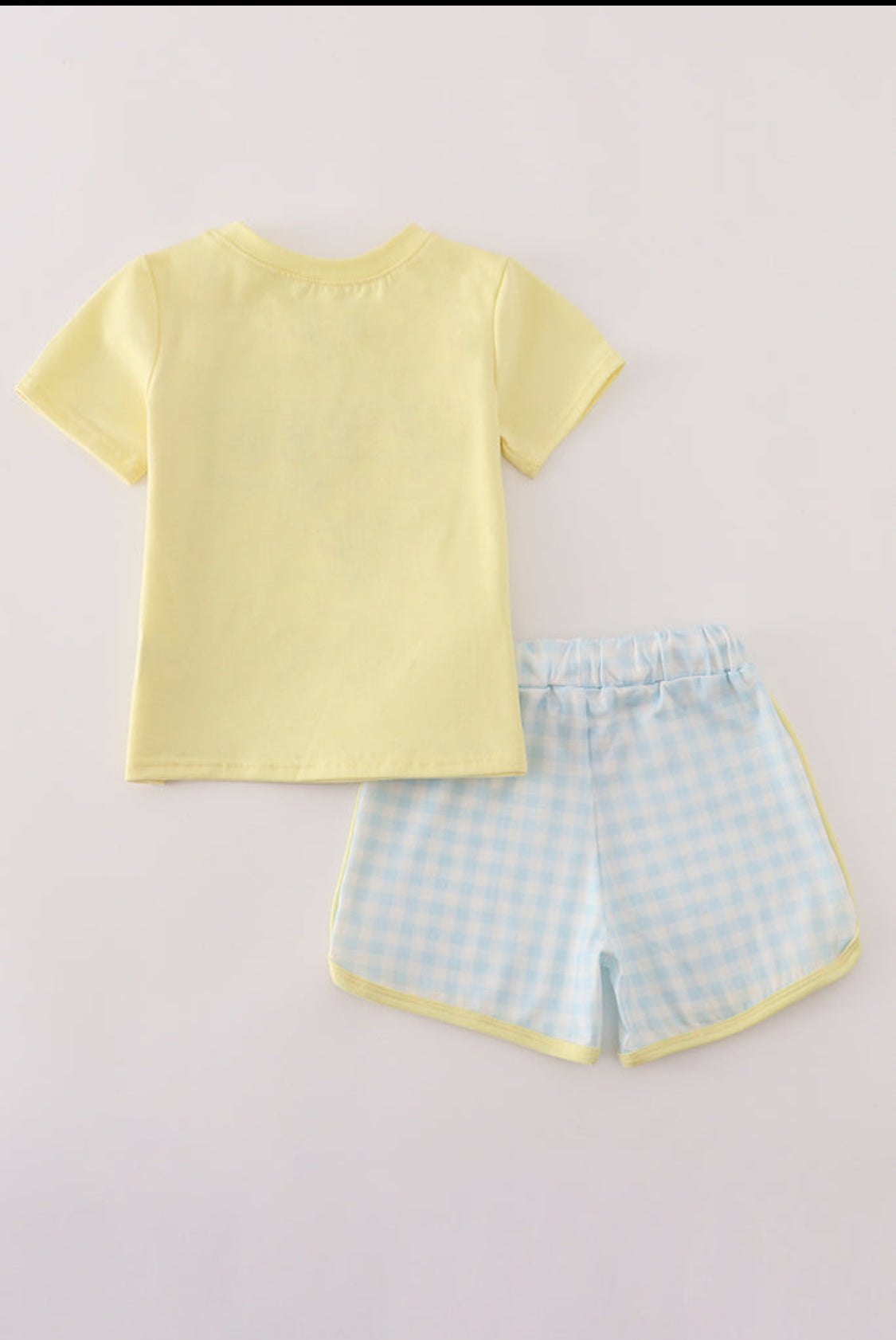 Blue Character Embroidery Gingham Boy’s Short Set