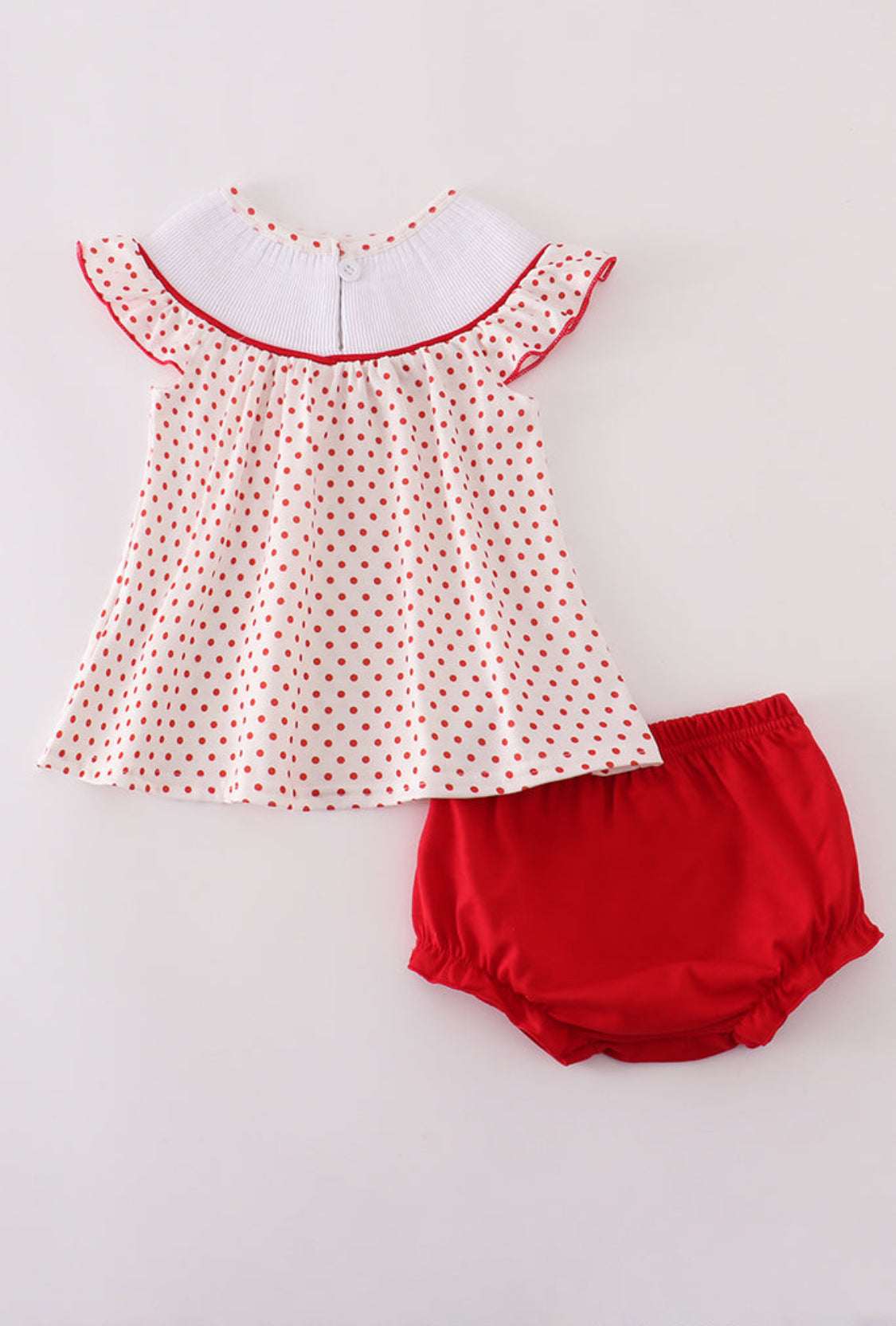 Red Dot Strawberry Embroidery Smocked Girl’s Bloomer Set