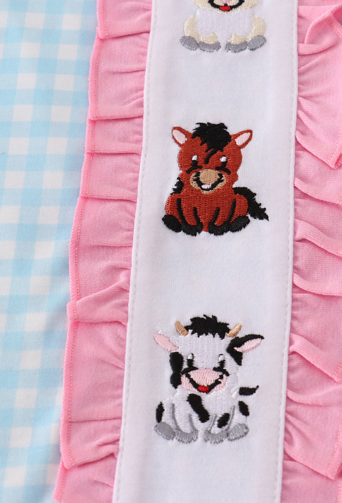 Blue Farm Embroidery Gingham Ruffle Girl’s Pants Set