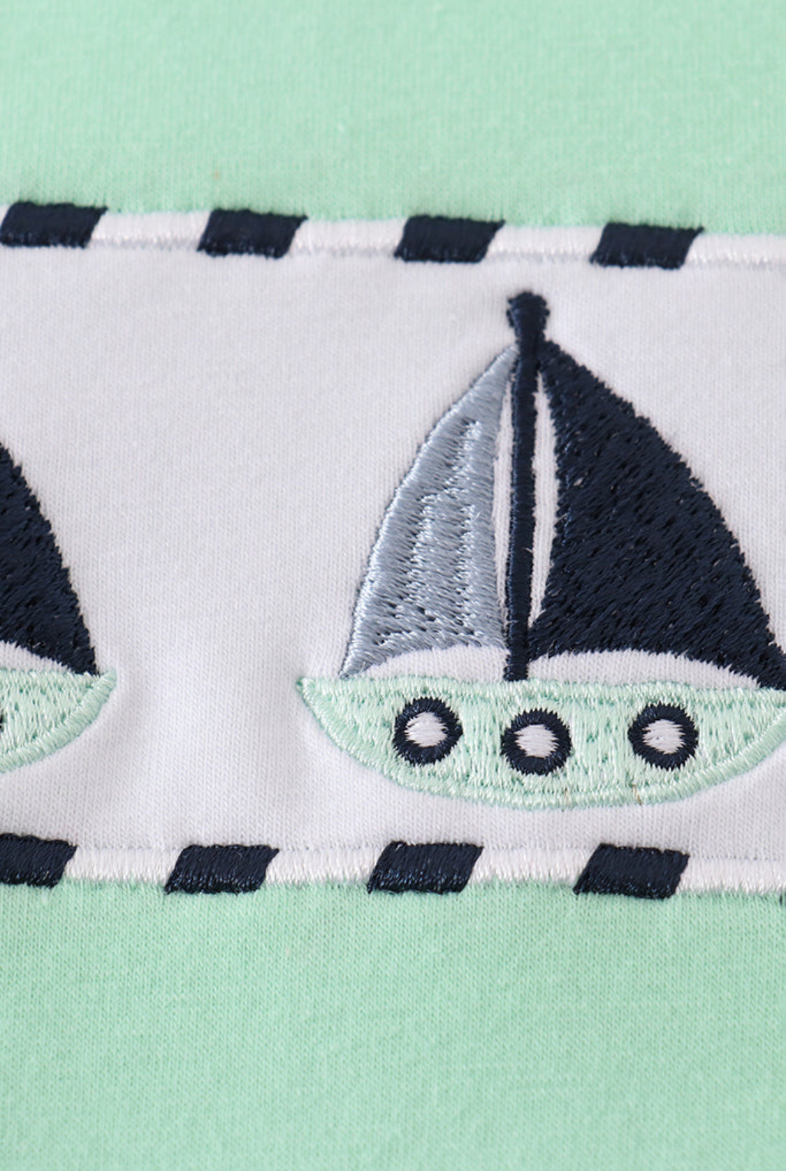 Green Seersucker Sailboat Embroidery Boy’s Top