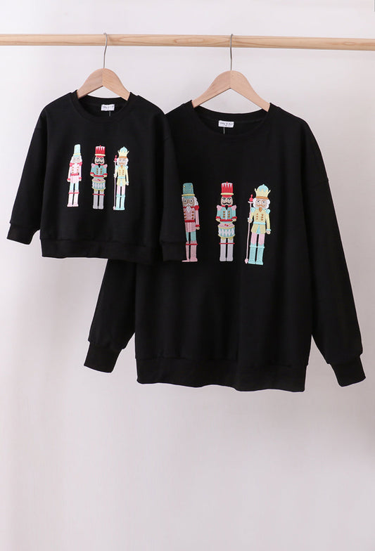 Mom & Me Black Nutcracker Embroidery Top