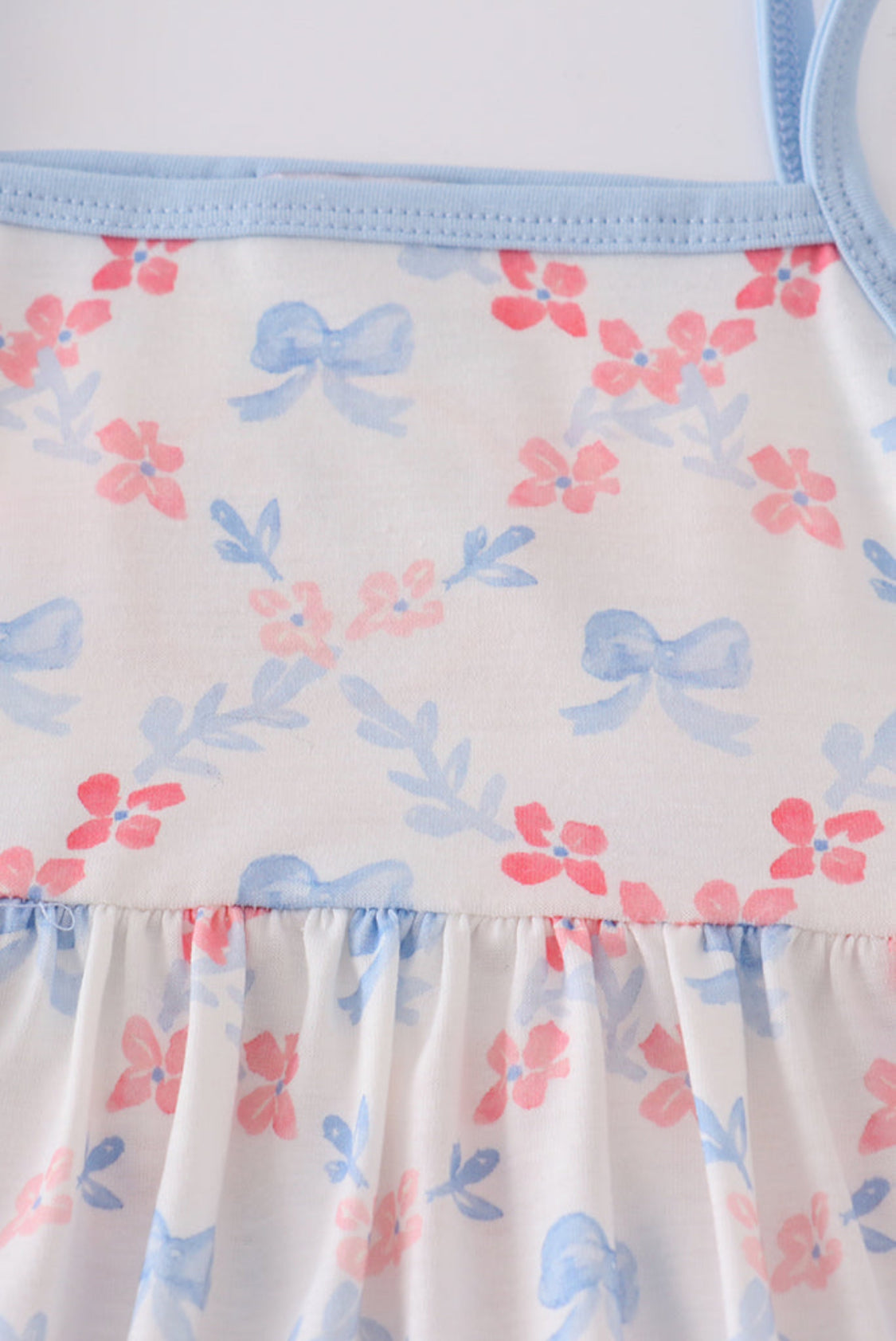 Blue bow Lattice Print Girl’s Short Set
