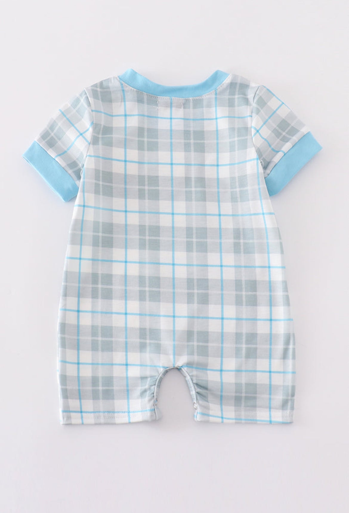 Boy’s Blue Plaid Character Embroidered Romper