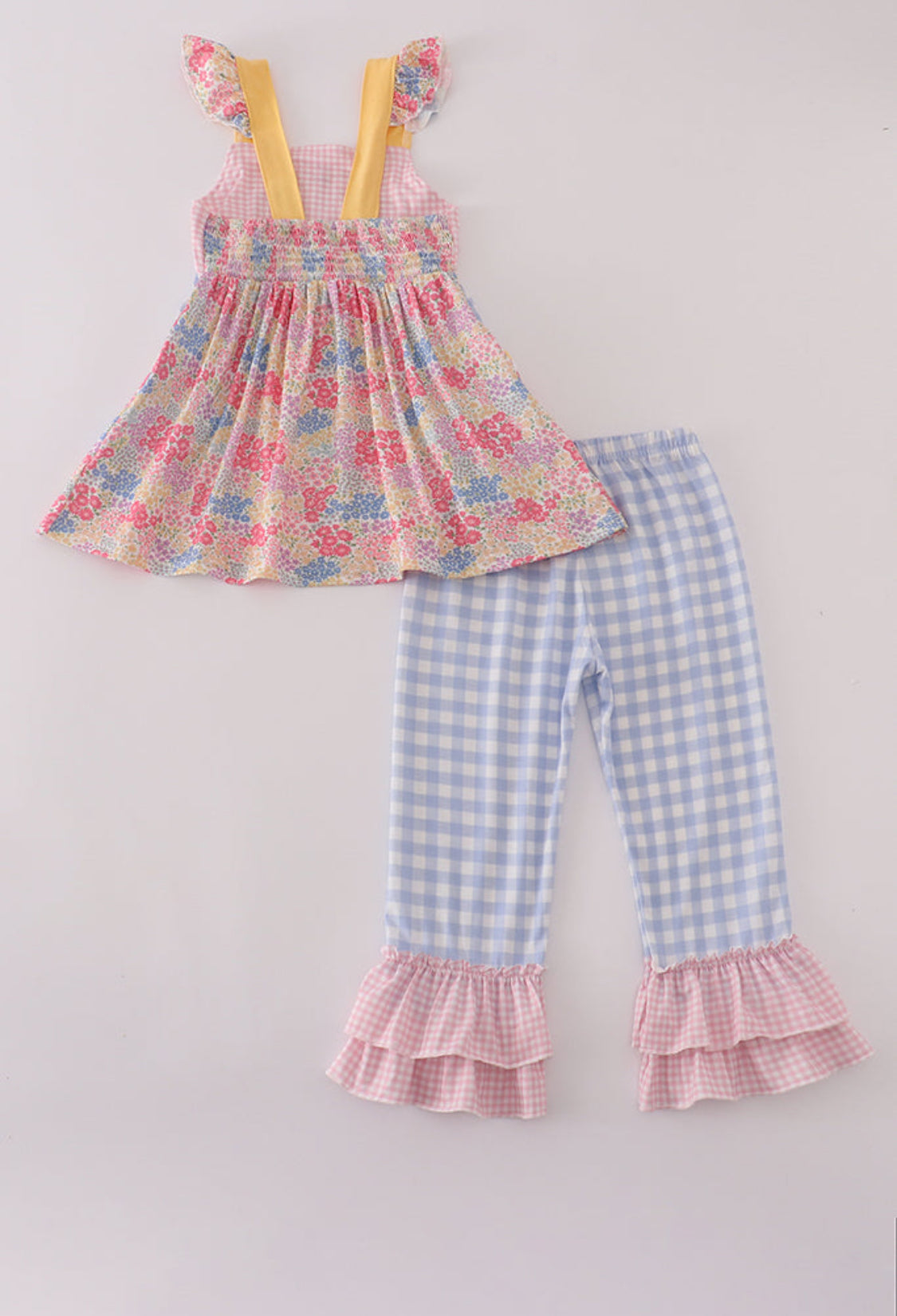 Pink Floral Pumpkin Embroidery Girl’s Pants Set