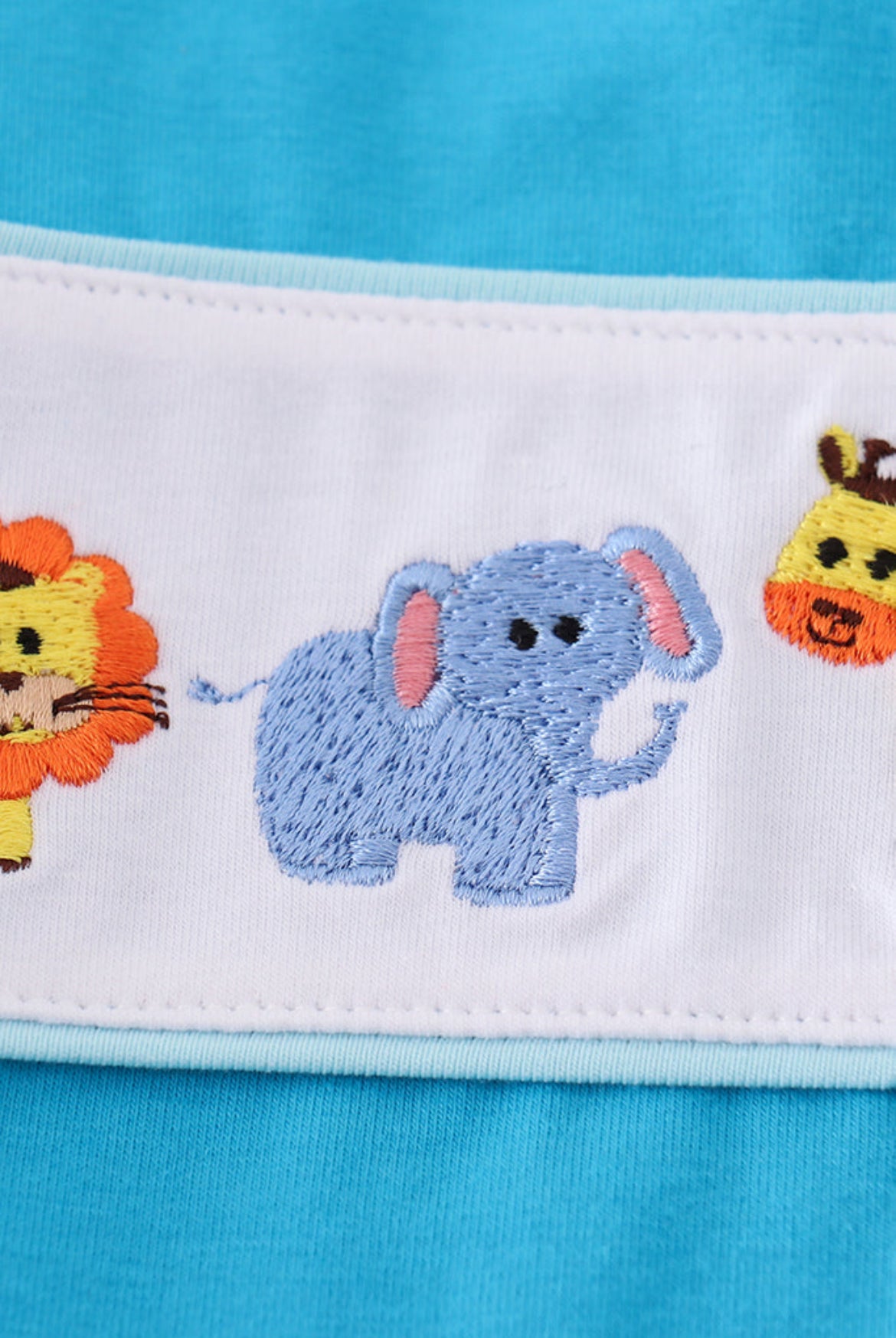 Blue Seersucker Animal Embroidery Boy’s Short Set