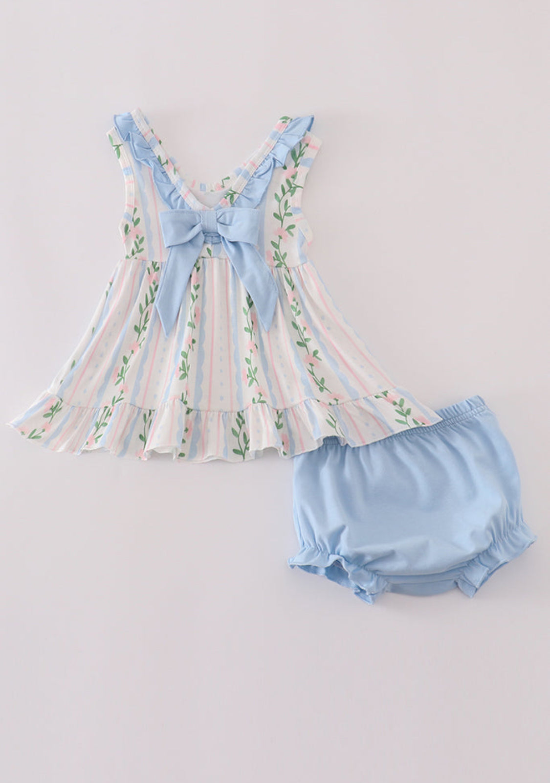 Blue FloralPrint Ruffle Girl’s Bloomer Set