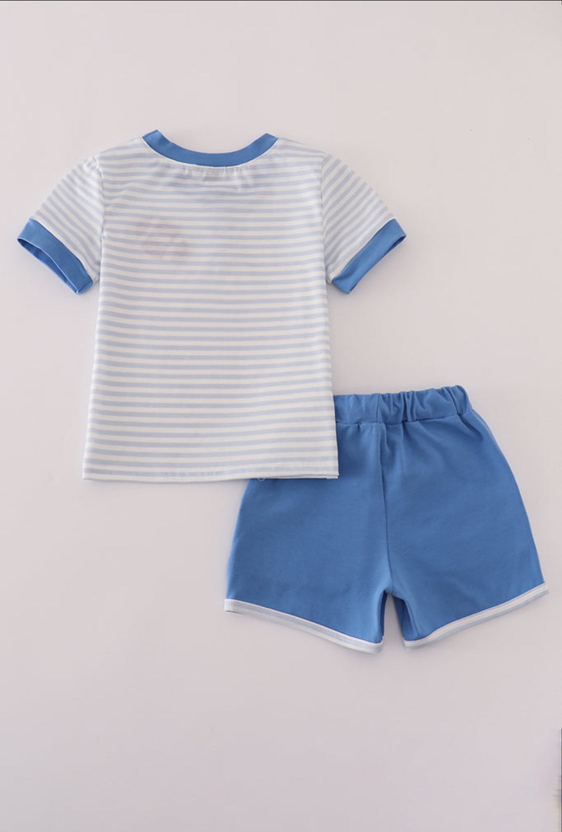 Blue Stripe Football French Knot Embroidery Boy’s Short Set