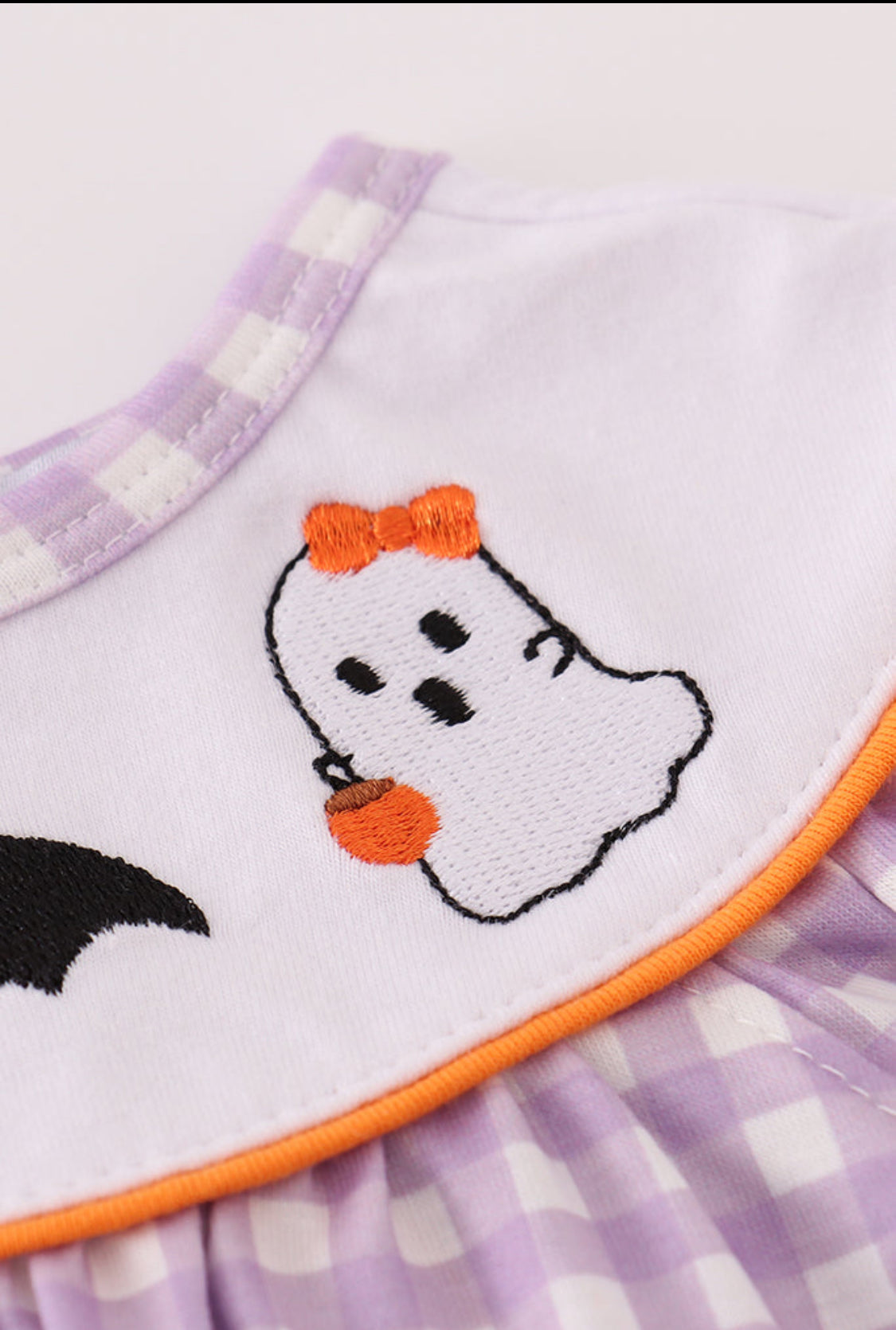 Purple Halloween Pumpkin Ghost Embroidery Girl’s Pants Set
