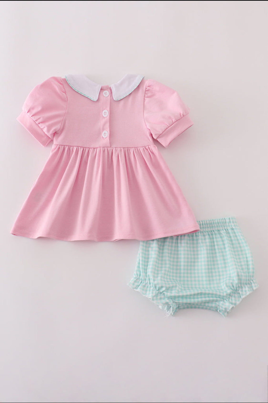 Pink Teapot Embroidery Puff Sleeve Girl’s Bloomer Set