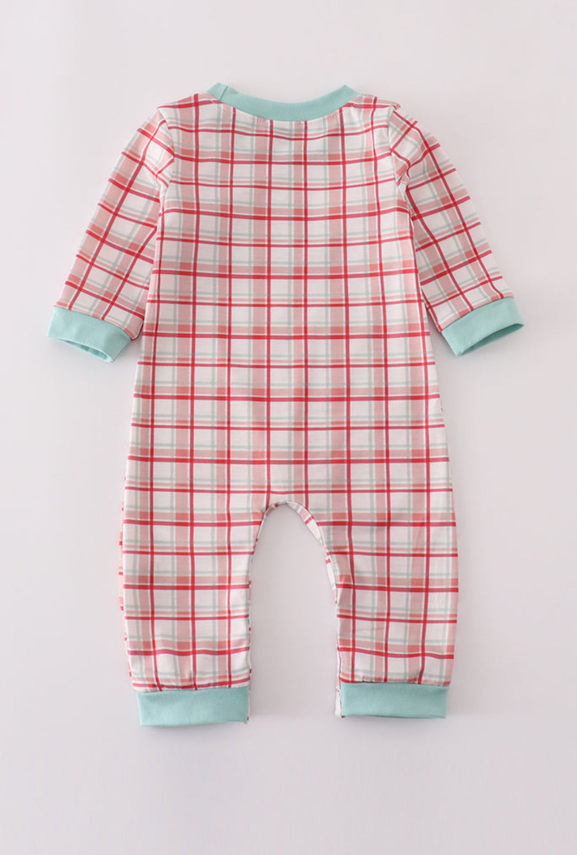Red Plaid Farm Embroidery Boy’s Romper