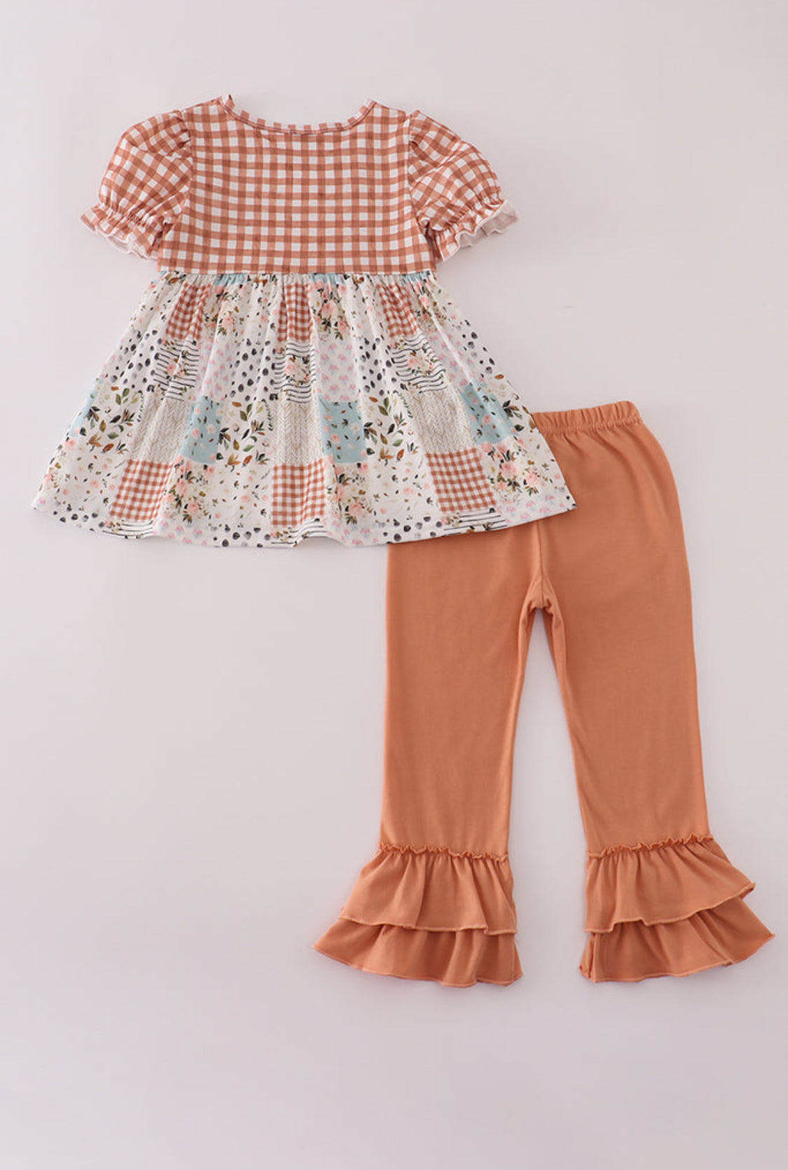 Fall Floral Turkey Pumpkin Embroidery Ruffle Girl’s Pants Set