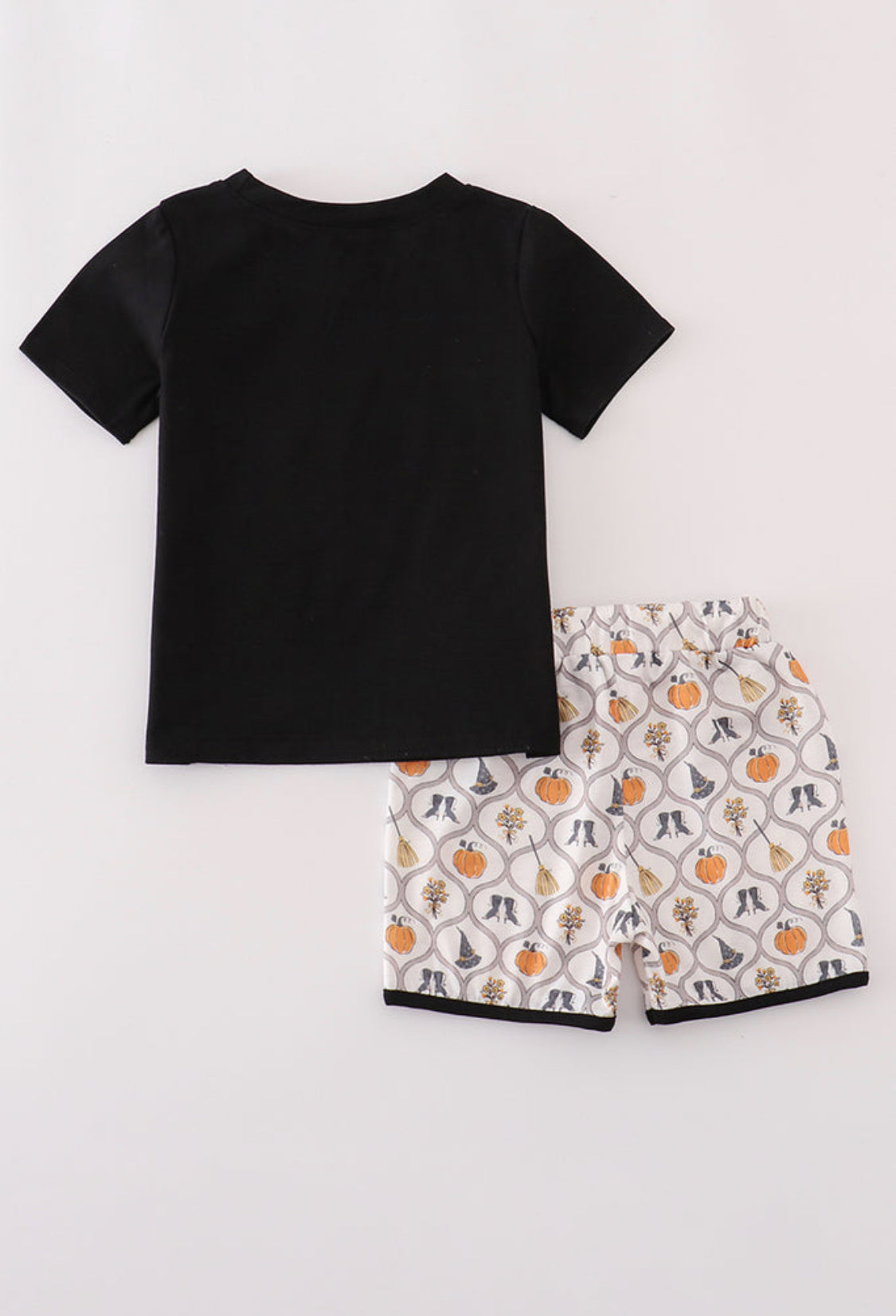 Black Witch Pumpkin Embroidery Boy’s Short Set