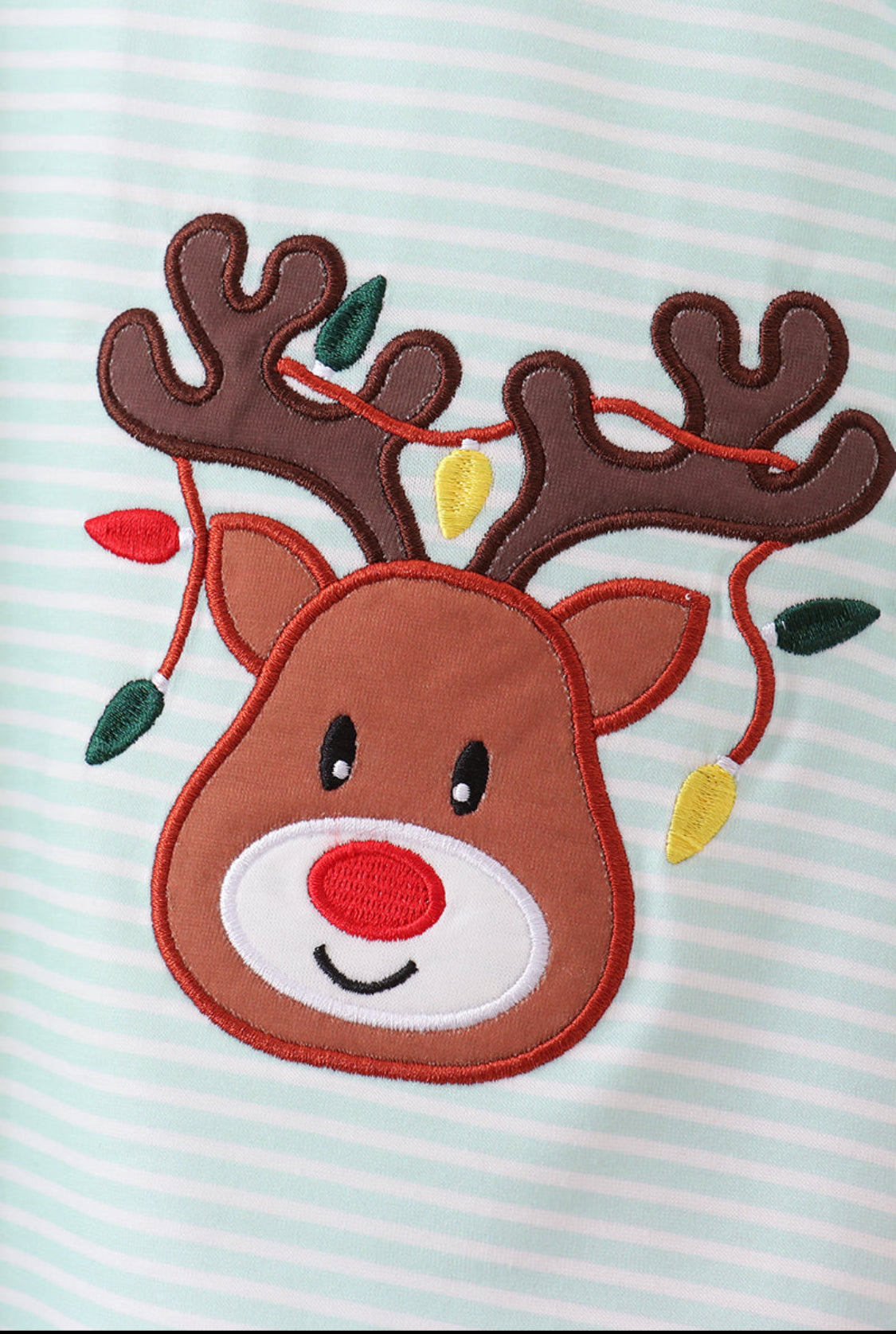 Blue Reindeer Applique Stripe Ruffle Girl’s Pants Set