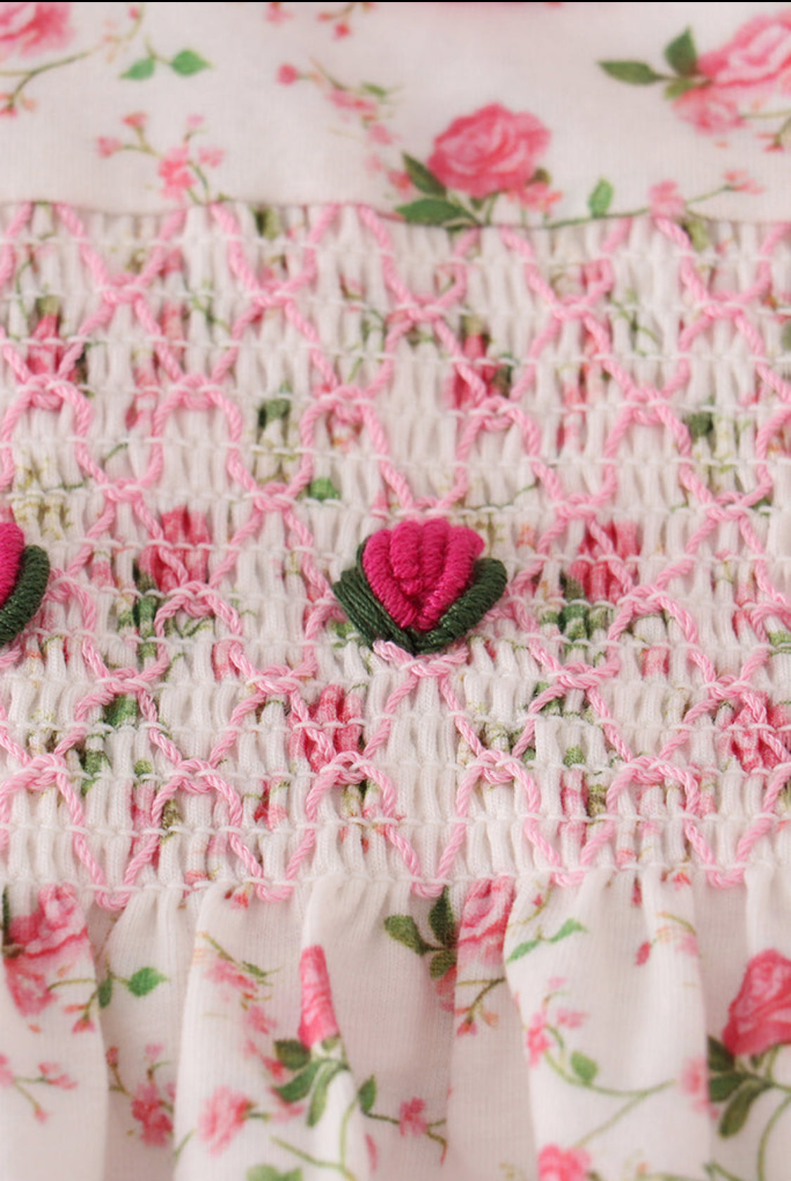 Pink Rose Hand Smocked Girl’s Pants Set