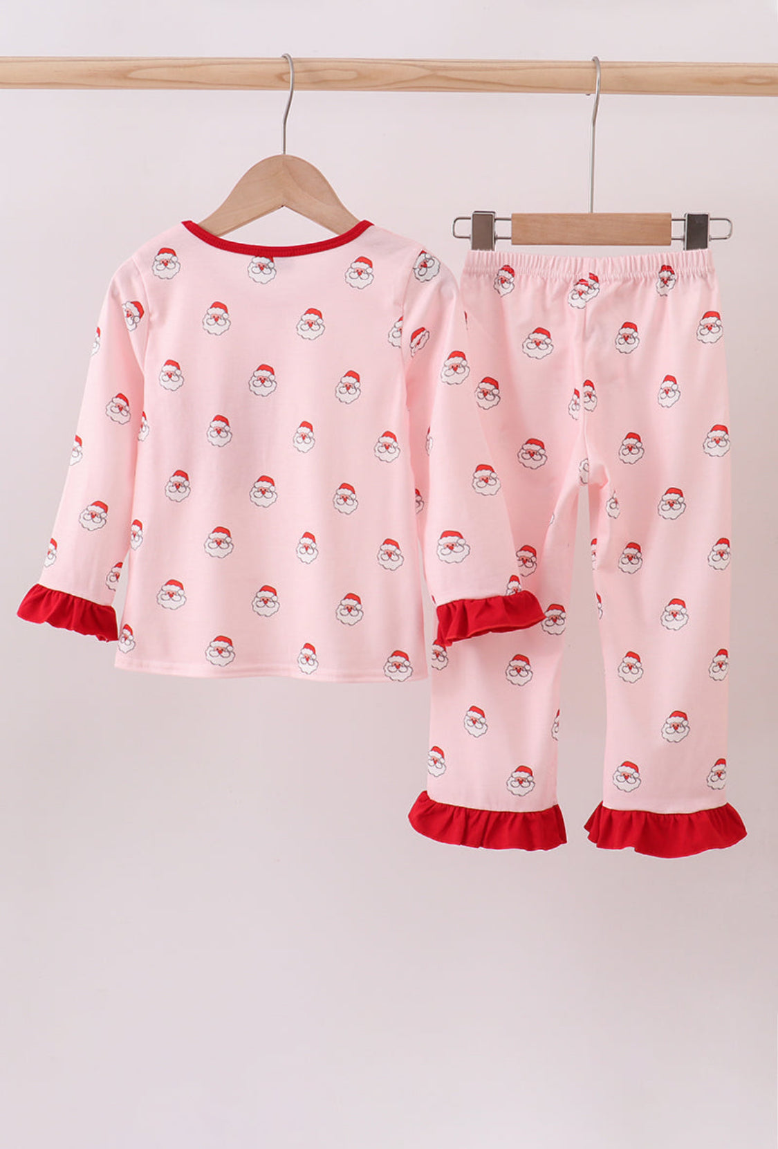 Christmas Santa Claus Print Ruffle Girl’s Pajamas Pants Set