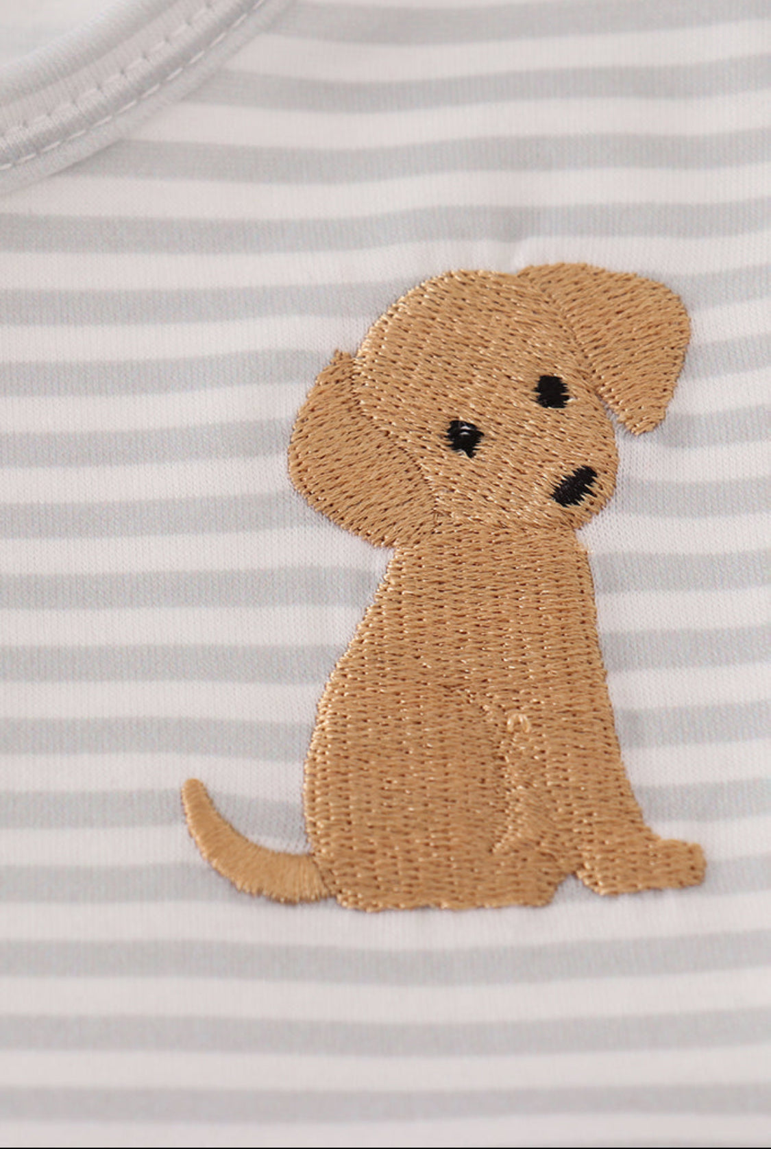 Puppy Embroidery Stripe Dress