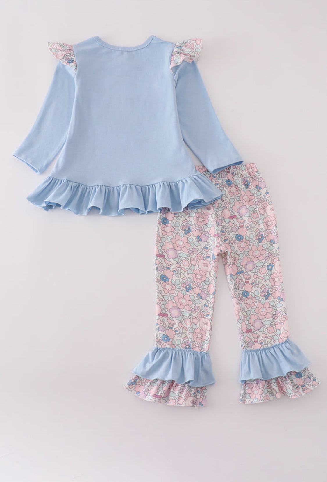 Blue Turkey Appliqué Ruffle Girl’s Pants Set