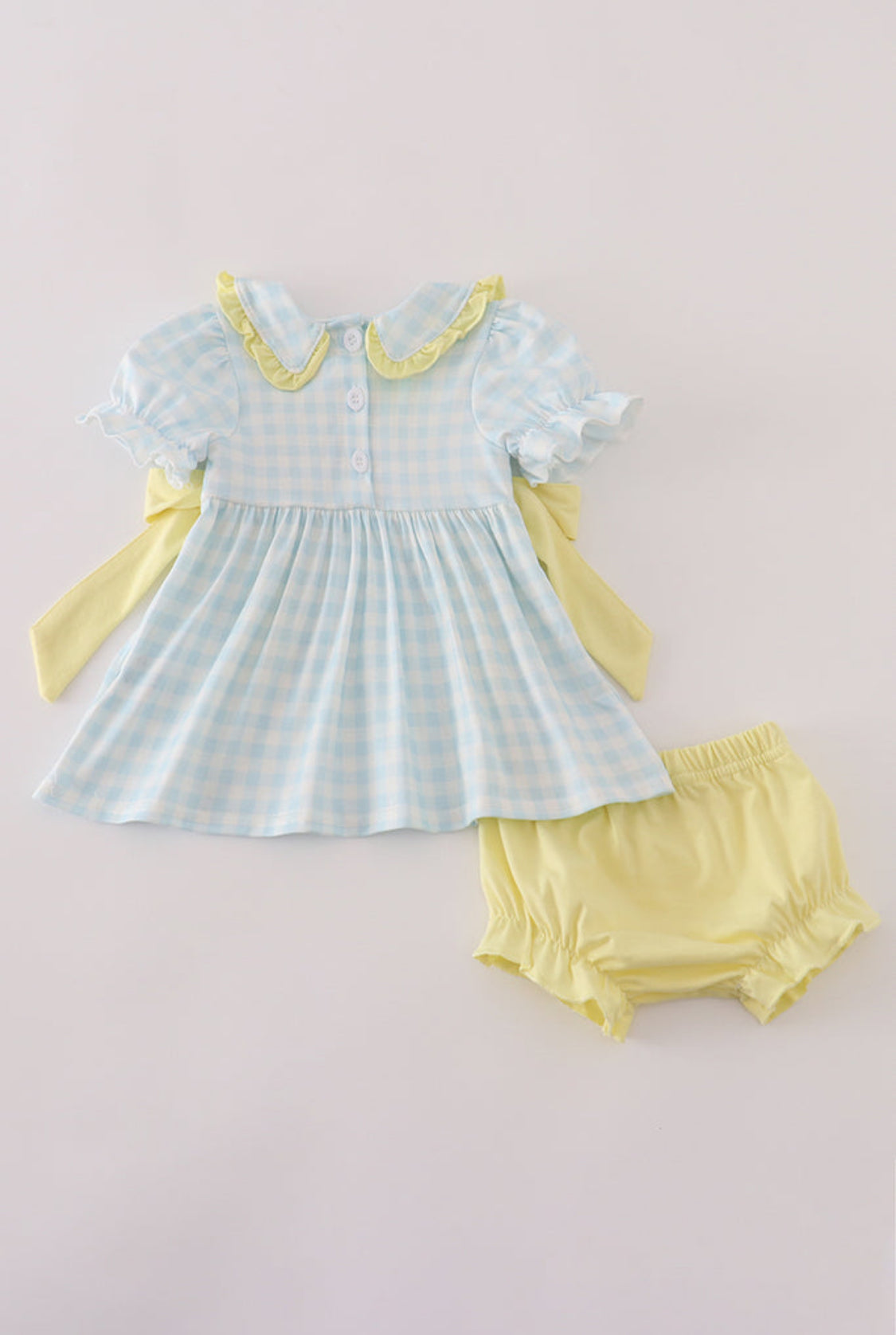 Blue Character Embroidery Gingham Girl’s Bloomer Set.