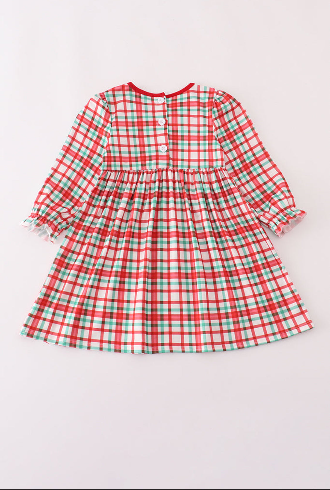 Red Santa Claus Embroidery Plaid Ruffle Dress