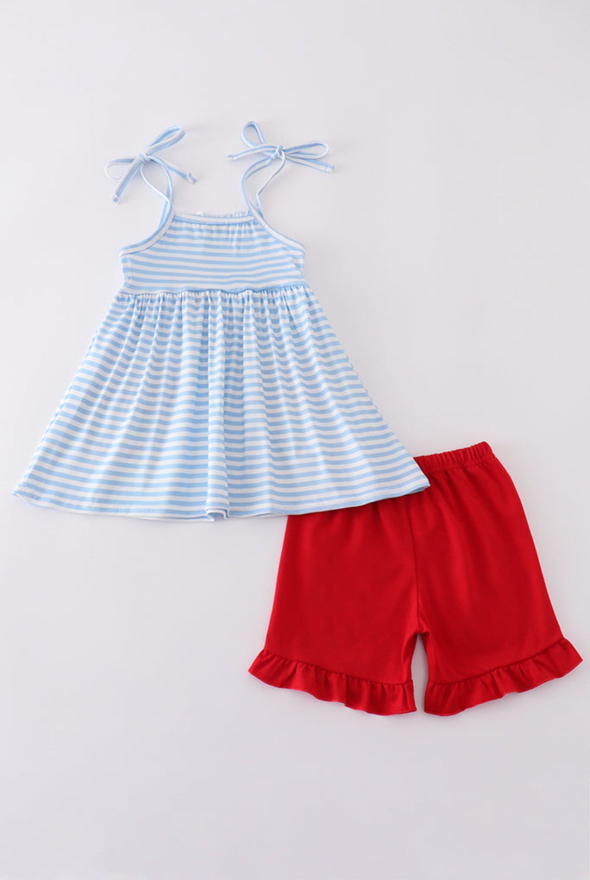 Girl’s Blue & Red Character Appliqué Shorts Set