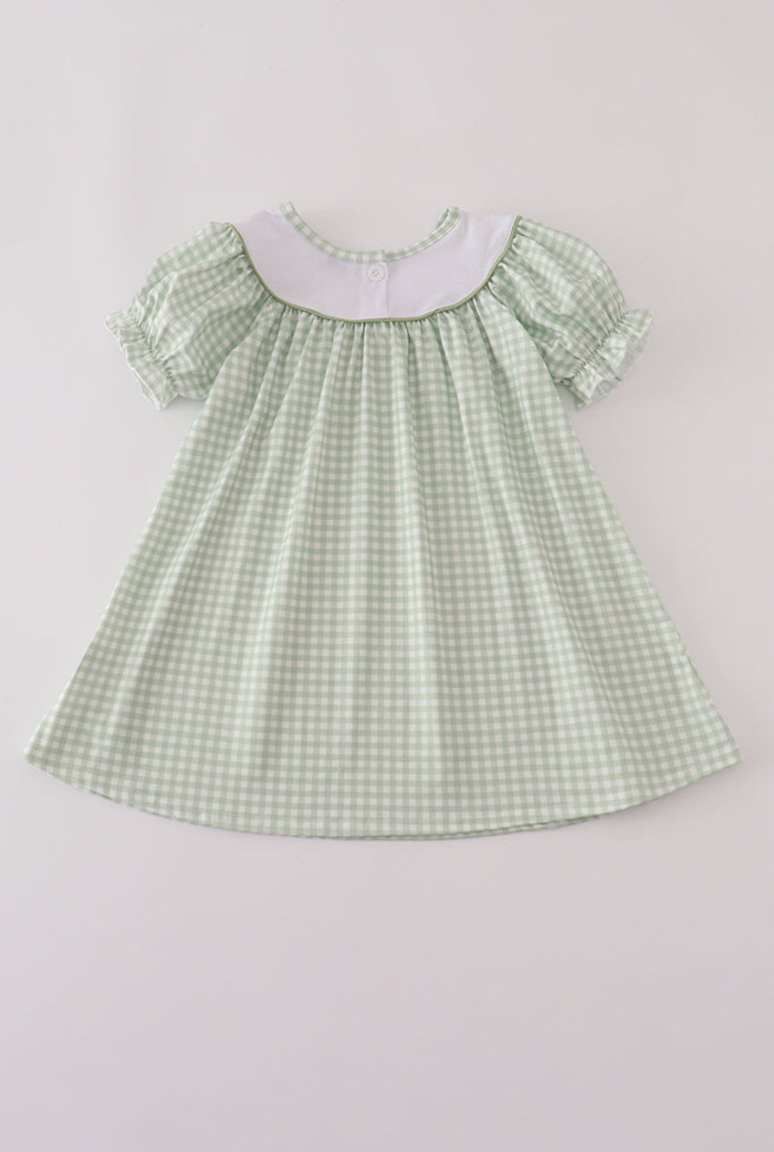 Sage Turkey Embroidery Gingham Dress