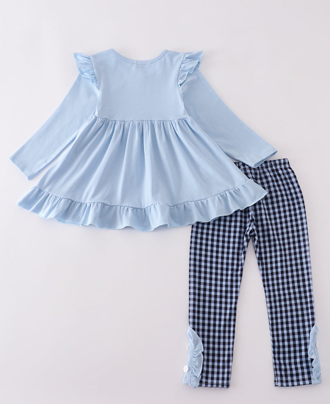Blue BELIEVE Embroidery Ruffle Girl’s Pants Set
