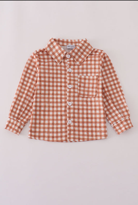 Orange Checkered Button Down Boy’s Top