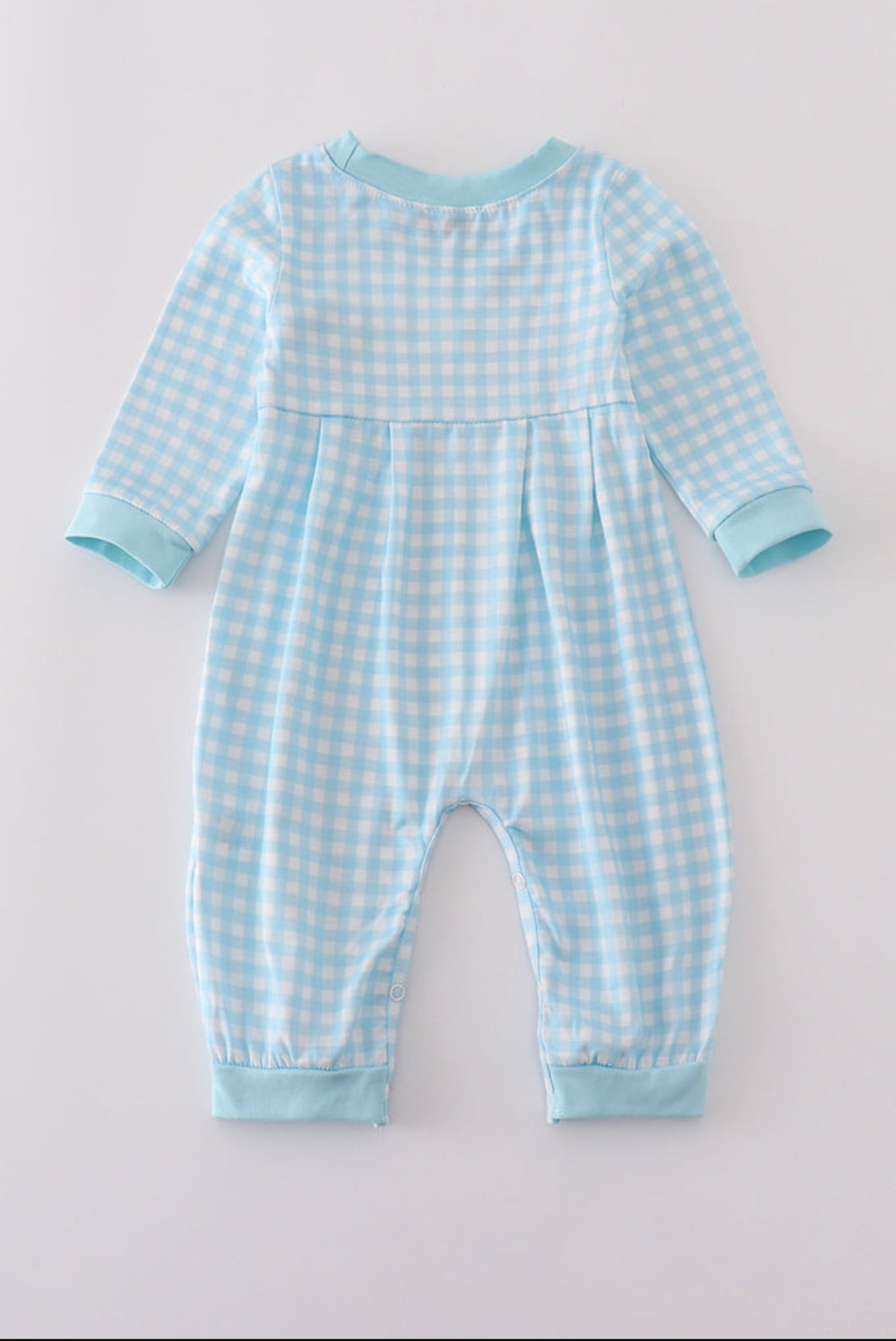 Blue Farm Embroidery Gingham Boy’s Romper