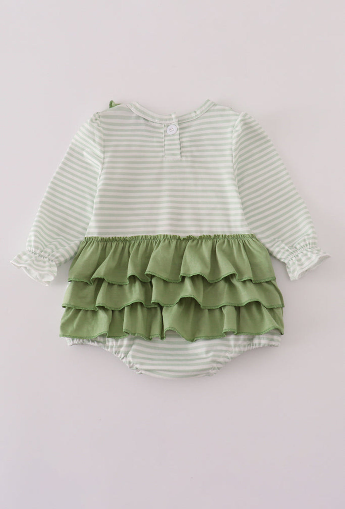 Sage Turkey Appliqué Stripe Ruffle Girl’s Bubble